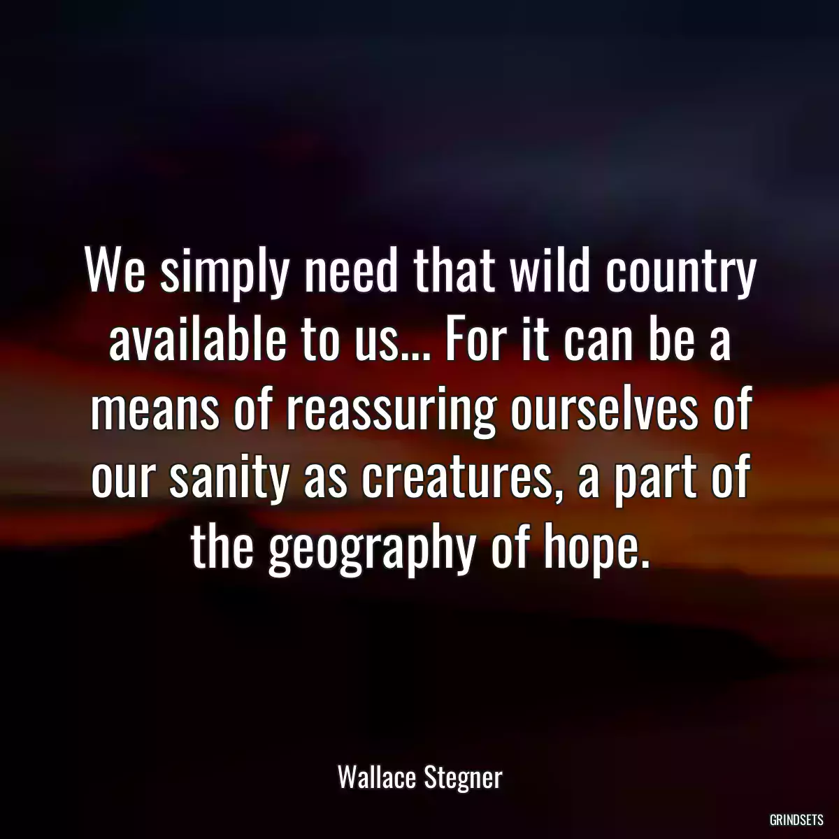 We simply need that wild country available to us... For it can be a means of reassuring ourselves of our sanity as creatures, a part of the geography of hope.