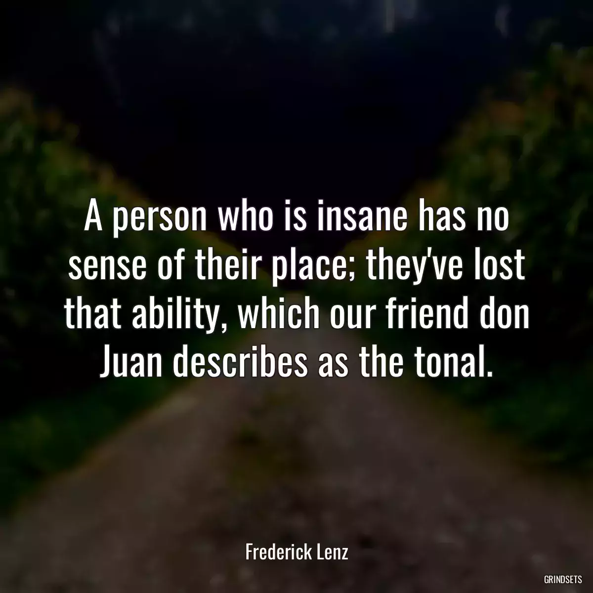 A person who is insane has no sense of their place; they\'ve lost that ability, which our friend don Juan describes as the tonal.