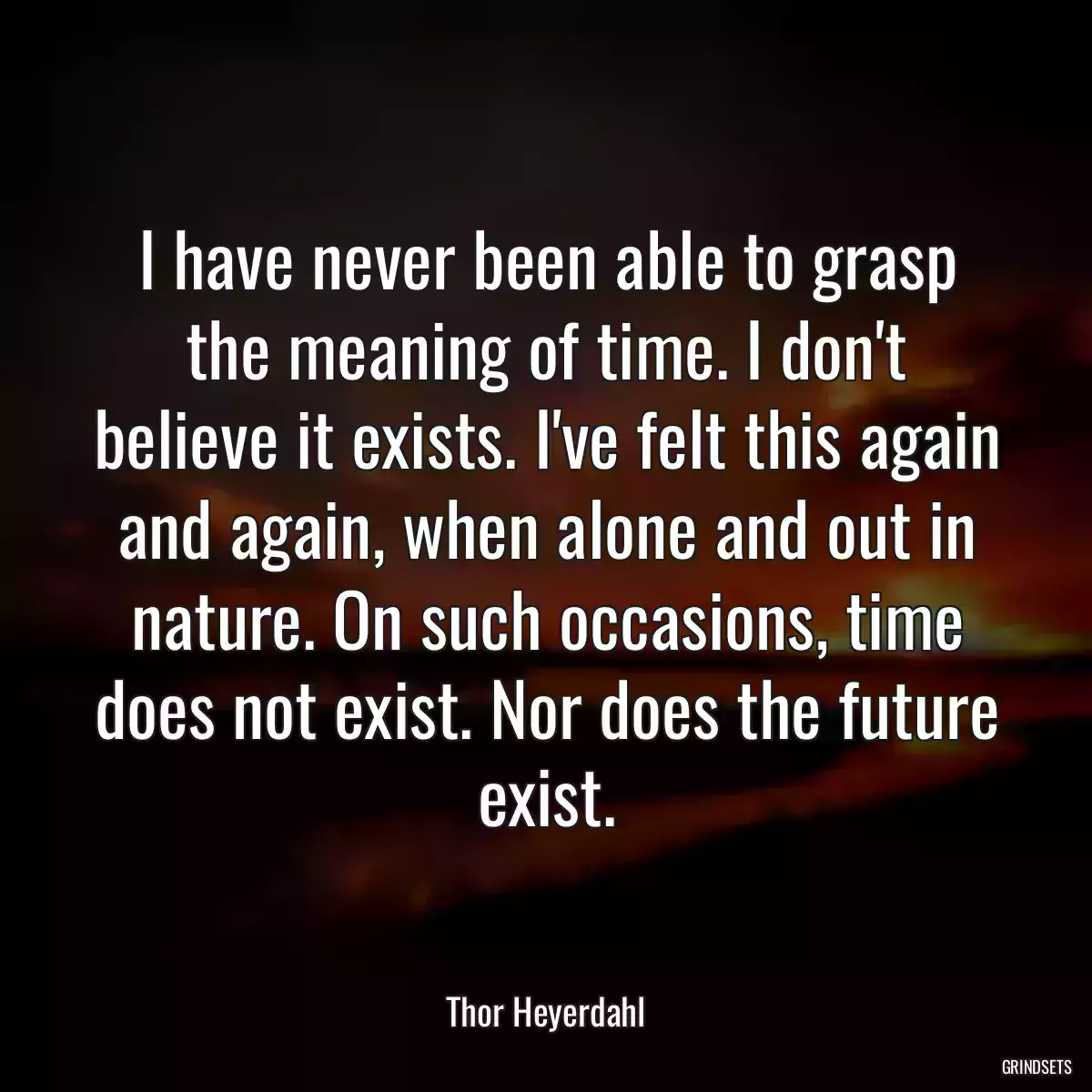 I have never been able to grasp the meaning of time. I don\'t believe it exists. I\'ve felt this again and again, when alone and out in nature. On such occasions, time does not exist. Nor does the future exist.