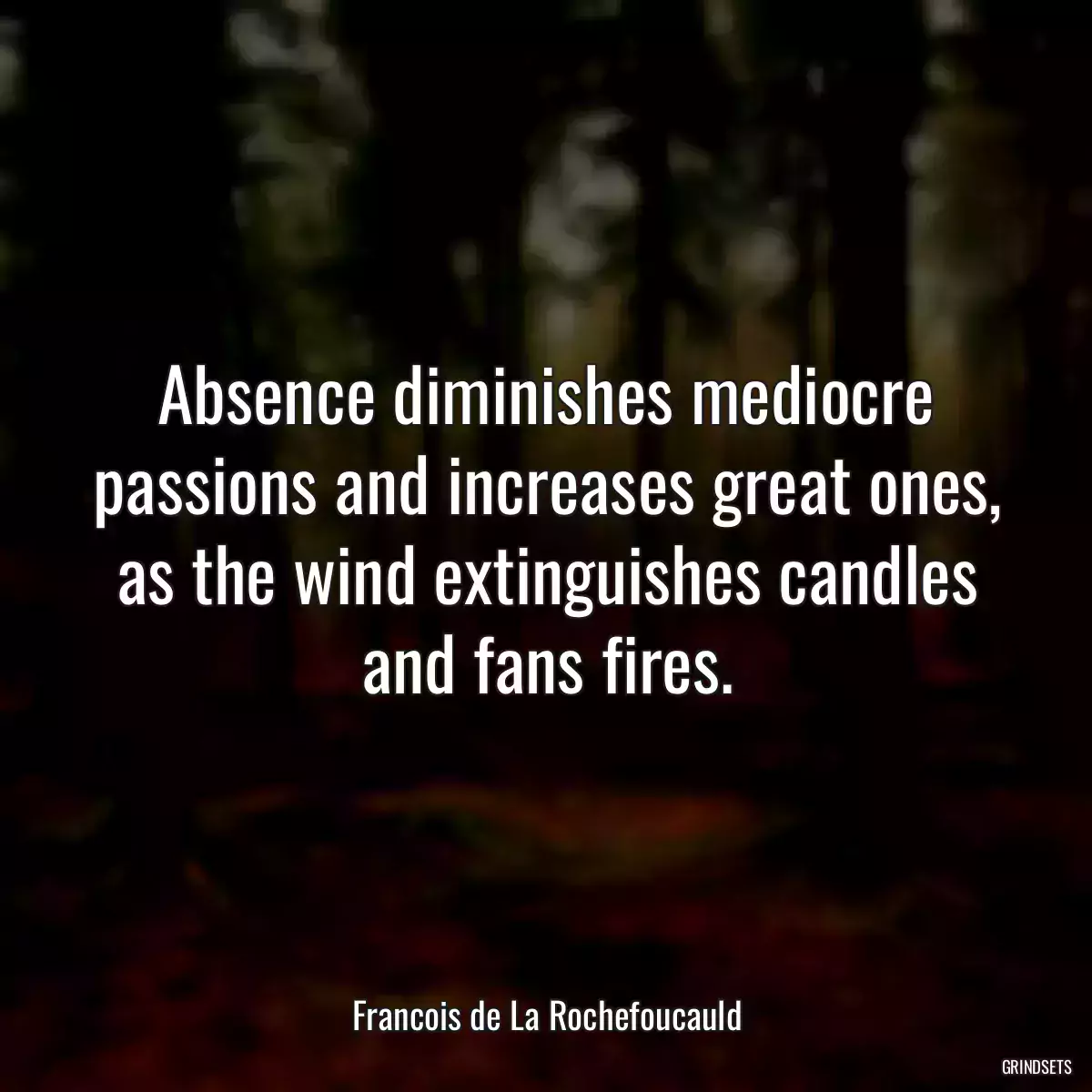 Absence diminishes mediocre passions and increases great ones, as the wind extinguishes candles and fans fires.