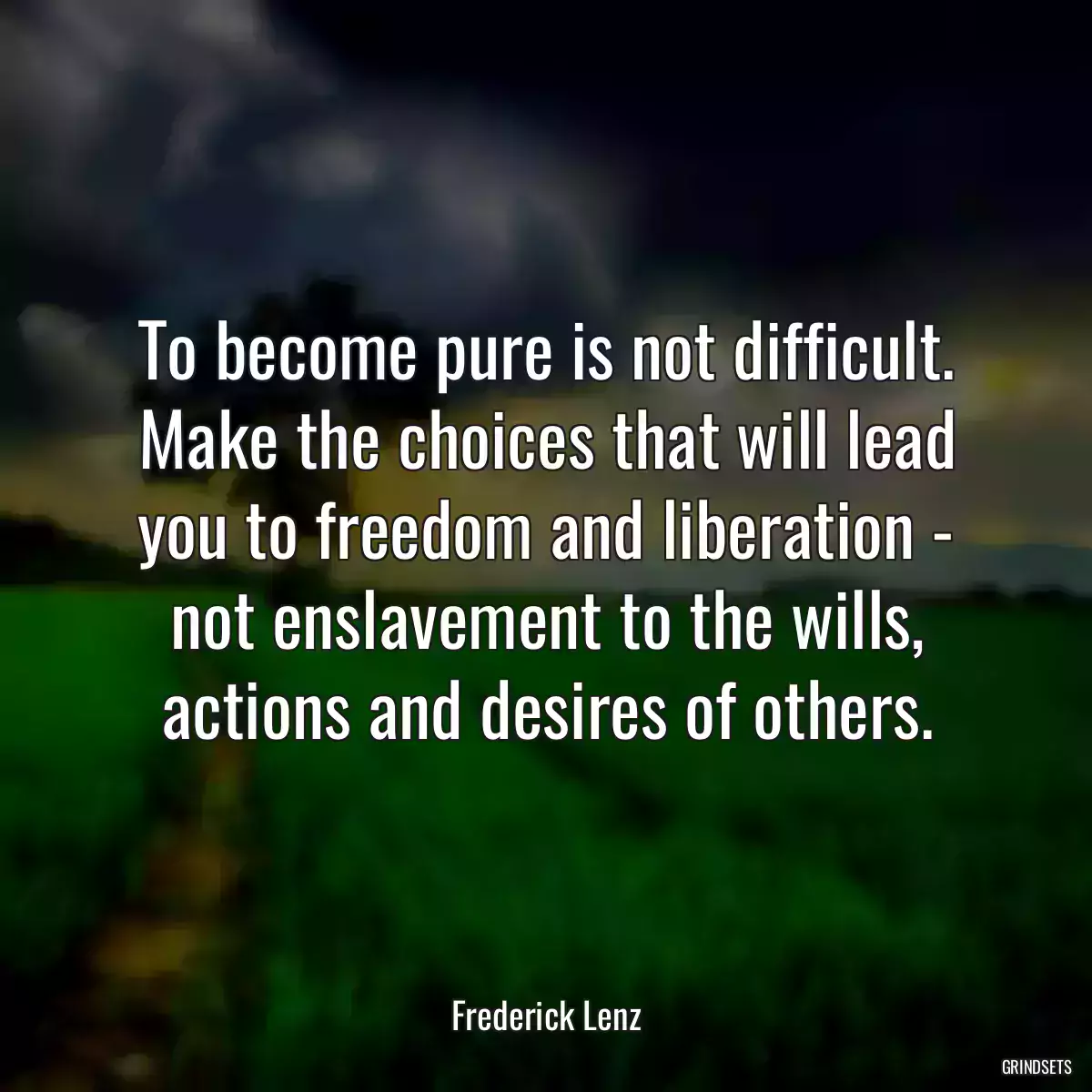 To become pure is not difficult. Make the choices that will lead you to freedom and liberation - not enslavement to the wills, actions and desires of others.