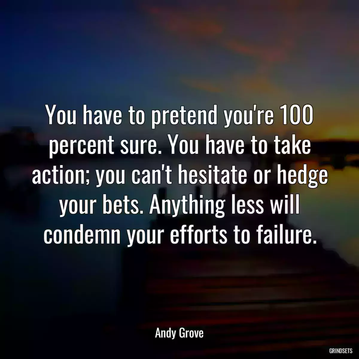 You have to pretend you\'re 100 percent sure. You have to take action; you can\'t hesitate or hedge your bets. Anything less will condemn your efforts to failure.