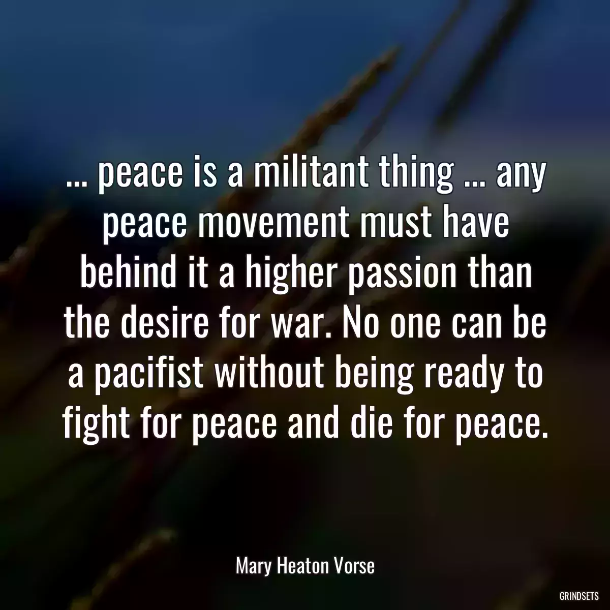 ... peace is a militant thing ... any peace movement must have behind it a higher passion than the desire for war. No one can be a pacifist without being ready to fight for peace and die for peace.