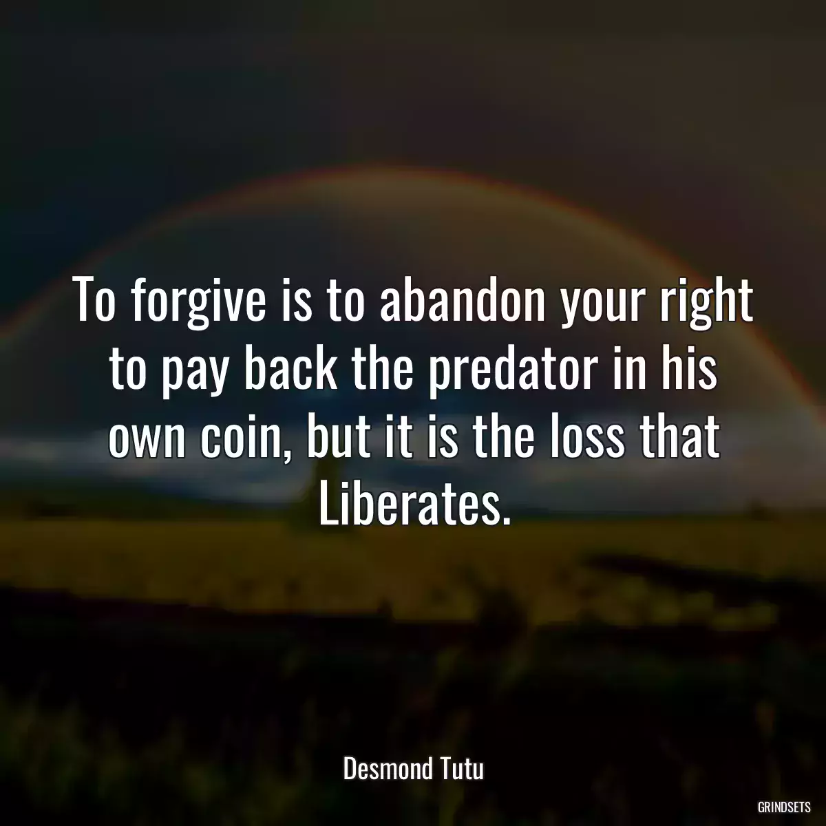 To forgive is to abandon your right to pay back the predator in his own coin, but it is the loss that Liberates.