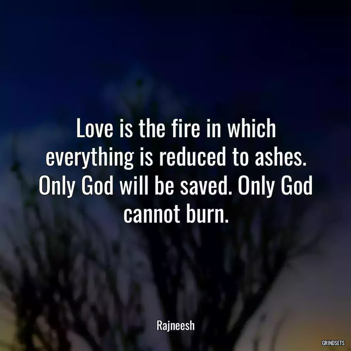 Love is the fire in which everything is reduced to ashes. Only God will be saved. Only God cannot burn.