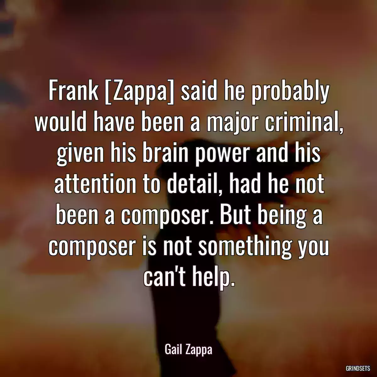 Frank [Zappa] said he probably would have been a major criminal, given his brain power and his attention to detail, had he not been a composer. But being a composer is not something you can\'t help.