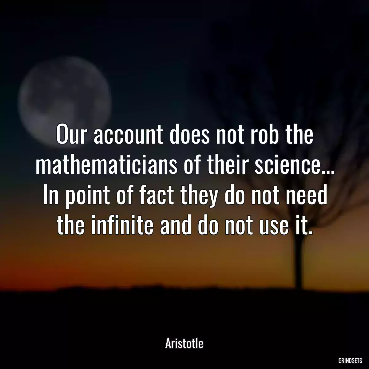 Our account does not rob the mathematicians of their science... In point of fact they do not need the infinite and do not use it.