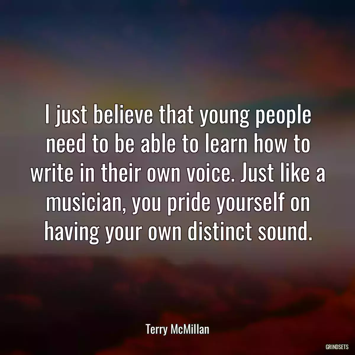 I just believe that young people need to be able to learn how to write in their own voice. Just like a musician, you pride yourself on having your own distinct sound.