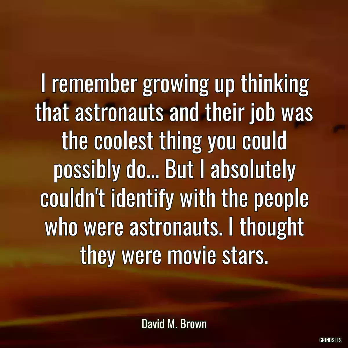 I remember growing up thinking that astronauts and their job was the coolest thing you could possibly do... But I absolutely couldn\'t identify with the people who were astronauts. I thought they were movie stars.