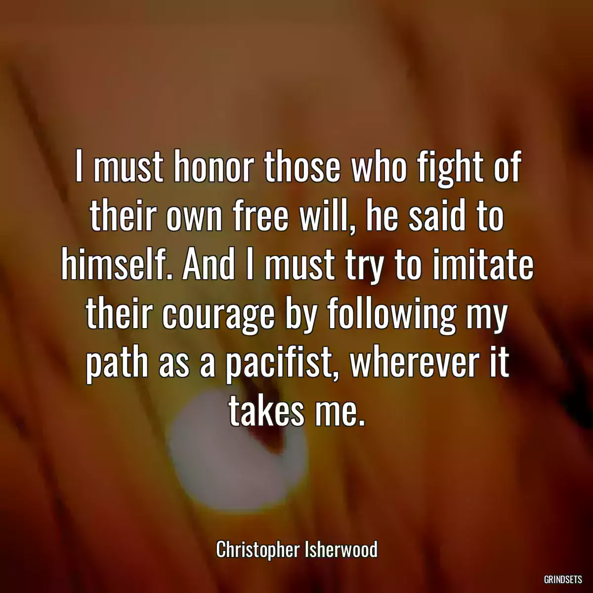 I must honor those who fight of their own free will, he said to himself. And I must try to imitate their courage by following my path as a pacifist, wherever it takes me.