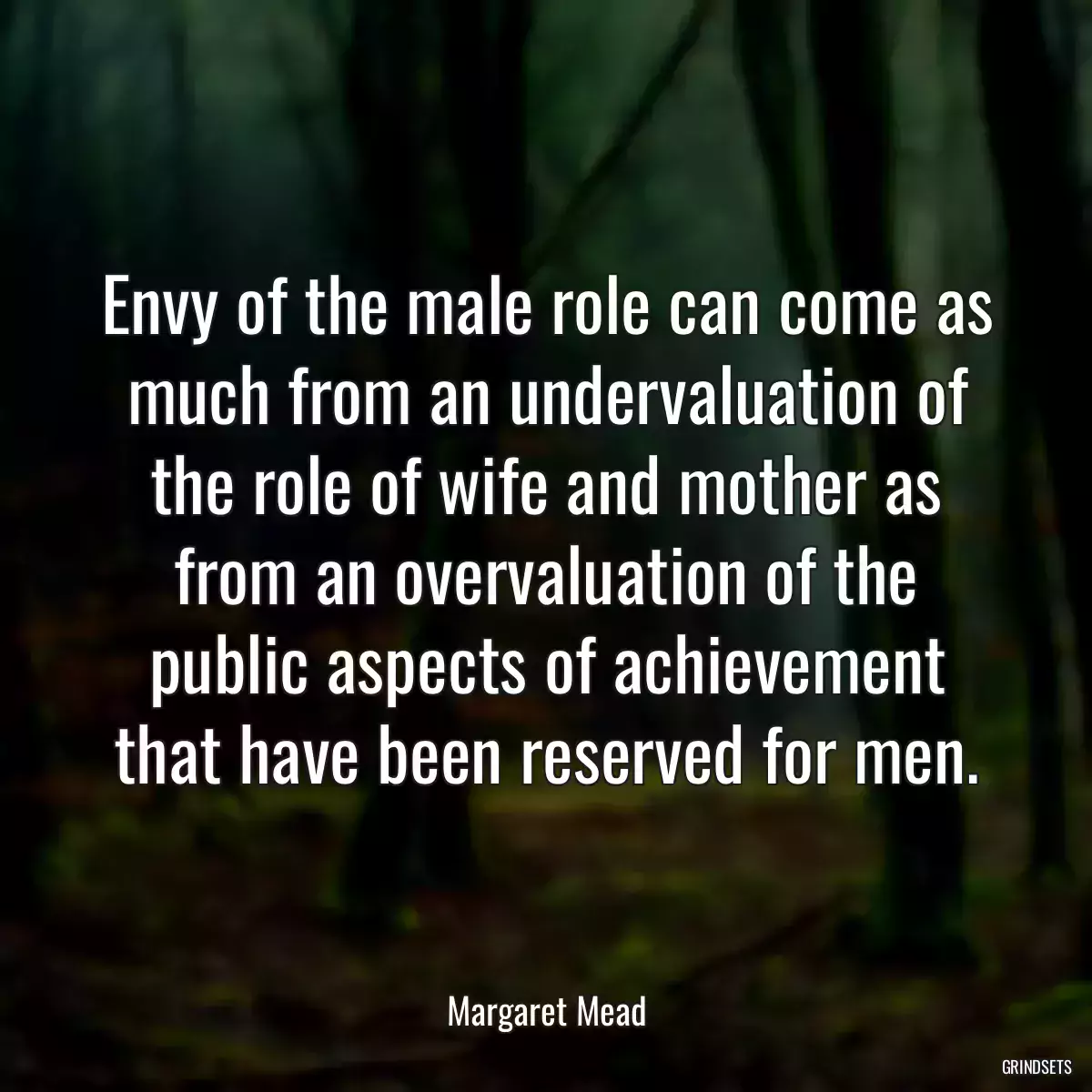 Envy of the male role can come as much from an undervaluation of the role of wife and mother as from an overvaluation of the public aspects of achievement that have been reserved for men.