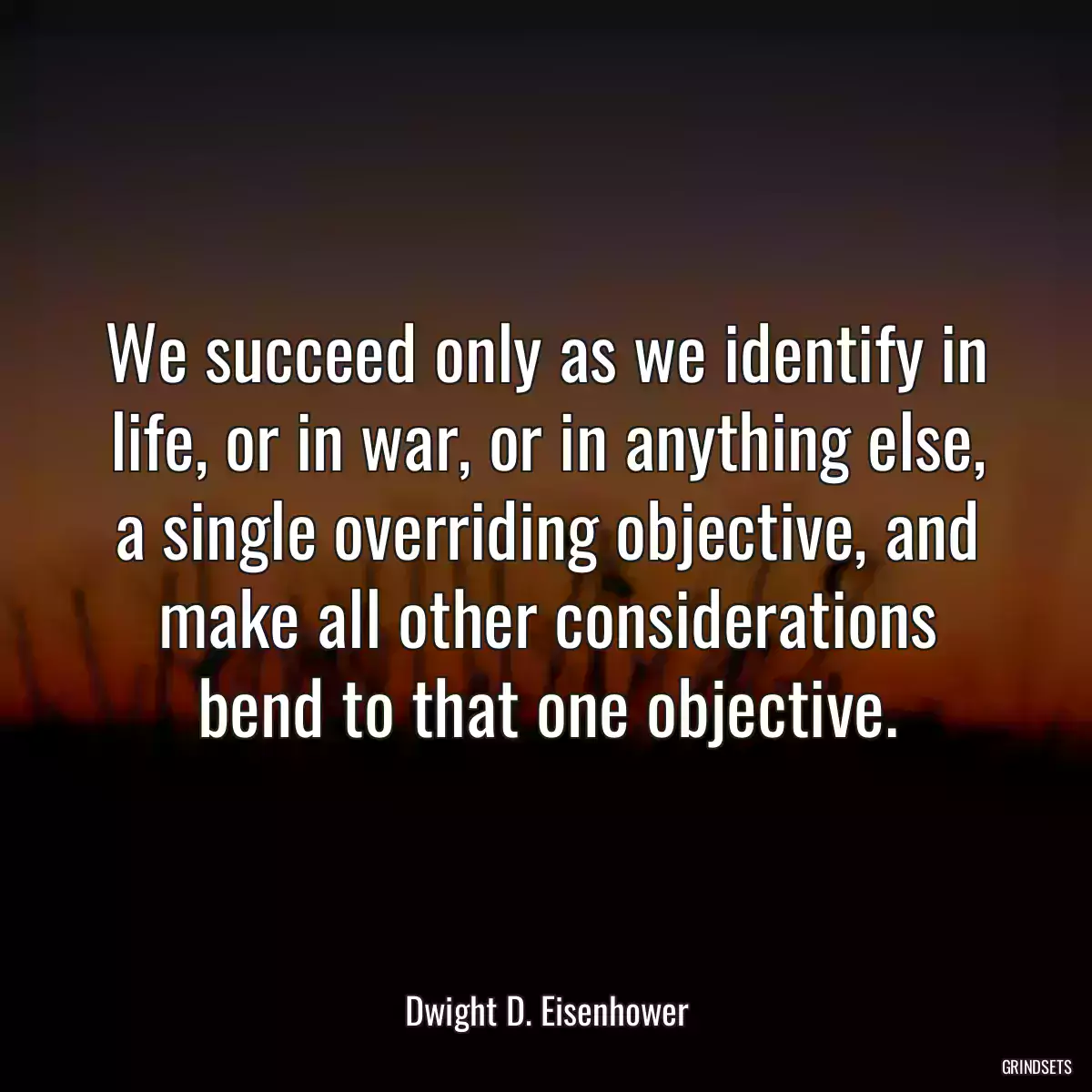 We succeed only as we identify in life, or in war, or in anything else, a single overriding objective, and make all other considerations bend to that one objective.