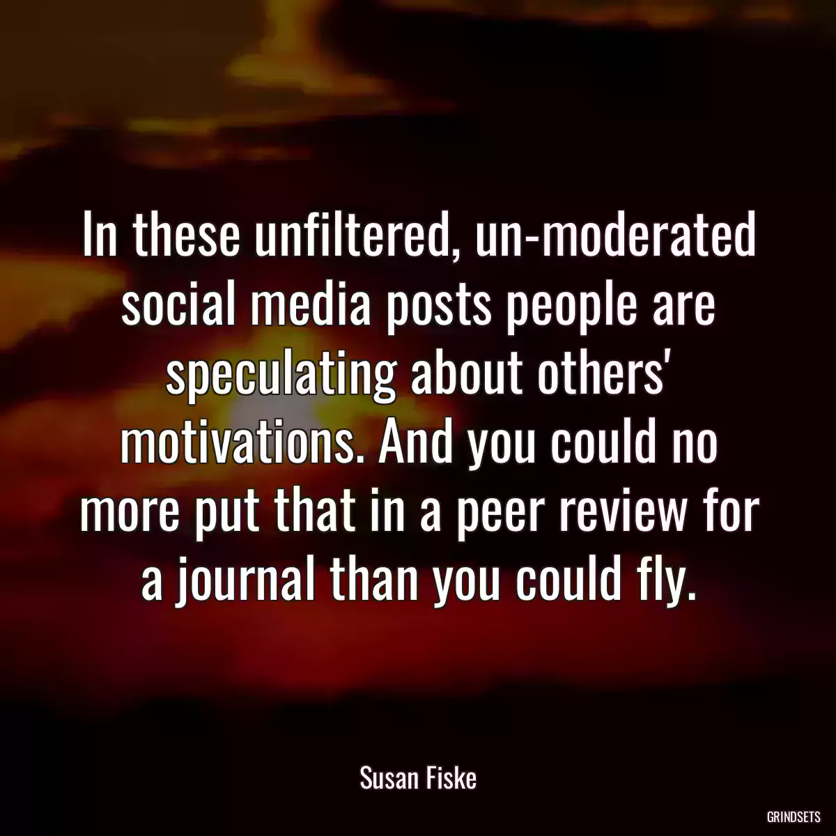 In these unfiltered, un-moderated social media posts people are speculating about others\' motivations. And you could no more put that in a peer review for a journal than you could fly.