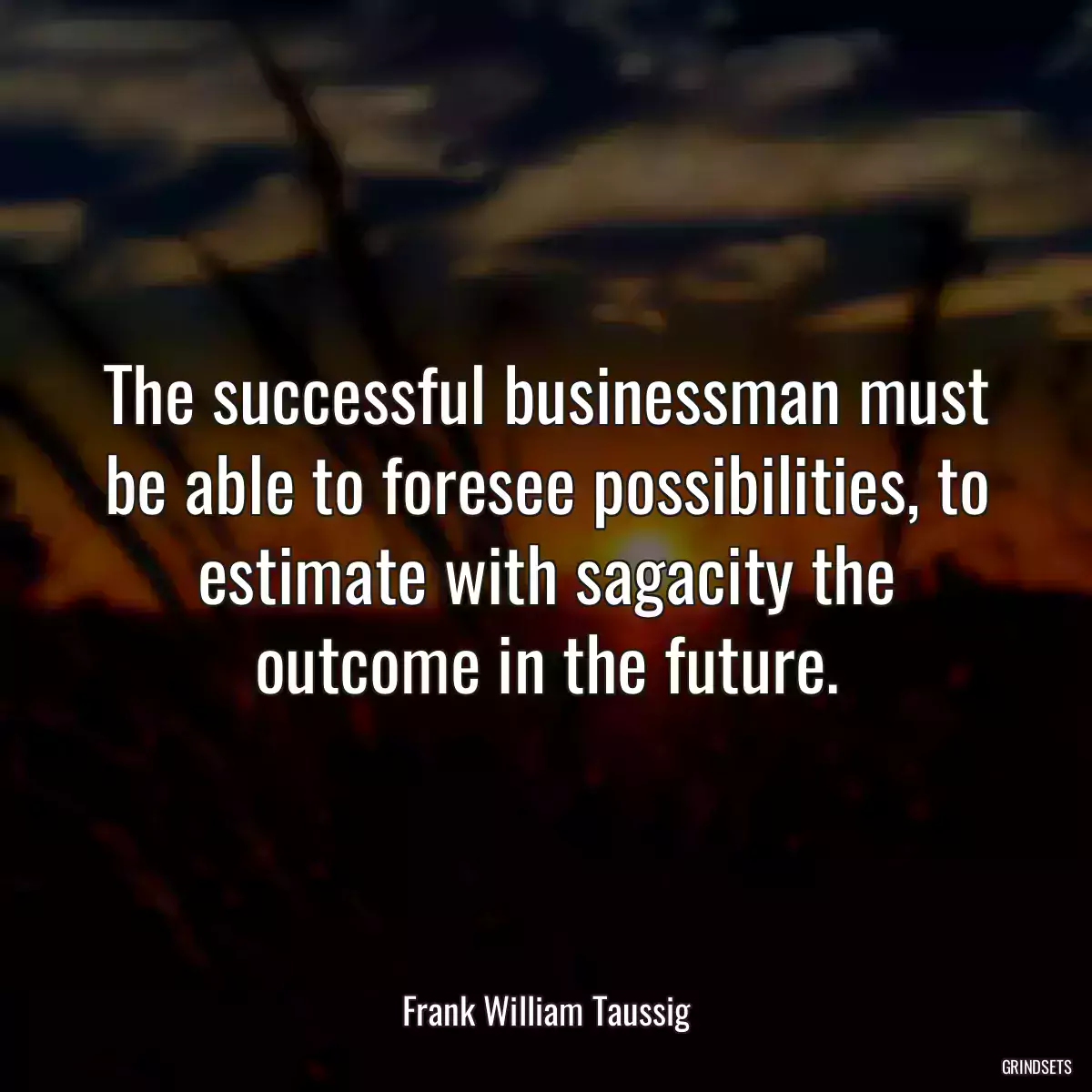 The successful businessman must be able to foresee possibilities, to estimate with sagacity the outcome in the future.