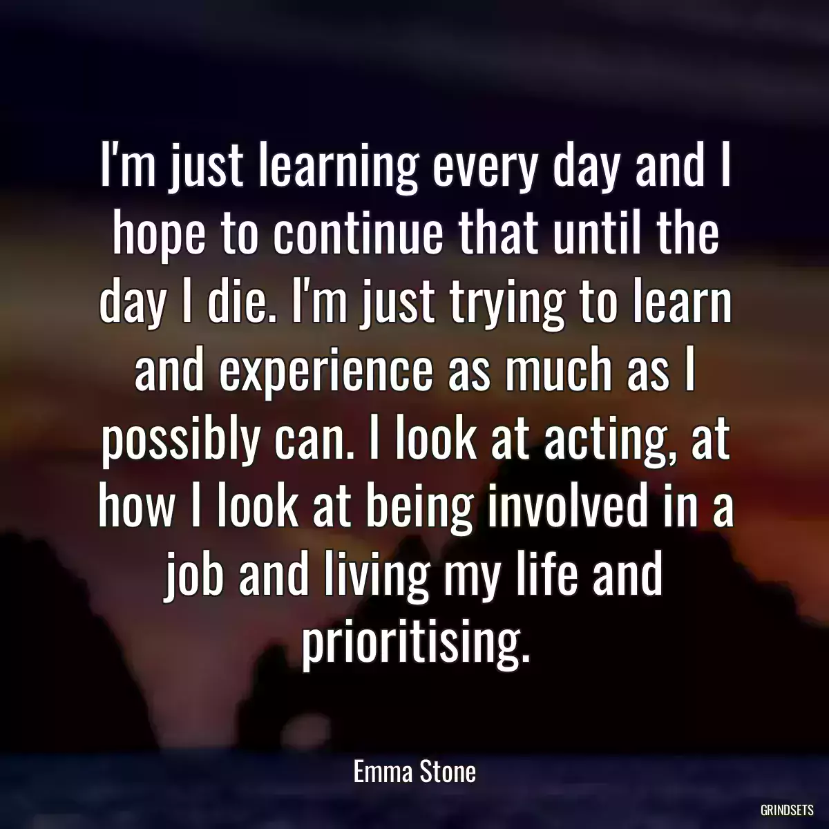 I\'m just learning every day and I hope to continue that until the day I die. I\'m just trying to learn and experience as much as I possibly can. I look at acting, at how I look at being involved in a job and living my life and prioritising.