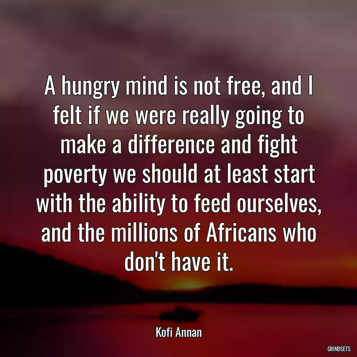 A hungry mind is not free, and I felt if we were really going to make a difference and fight poverty we should at least start with the ability to feed ourselves, and the millions of Africans who don\'t have it.