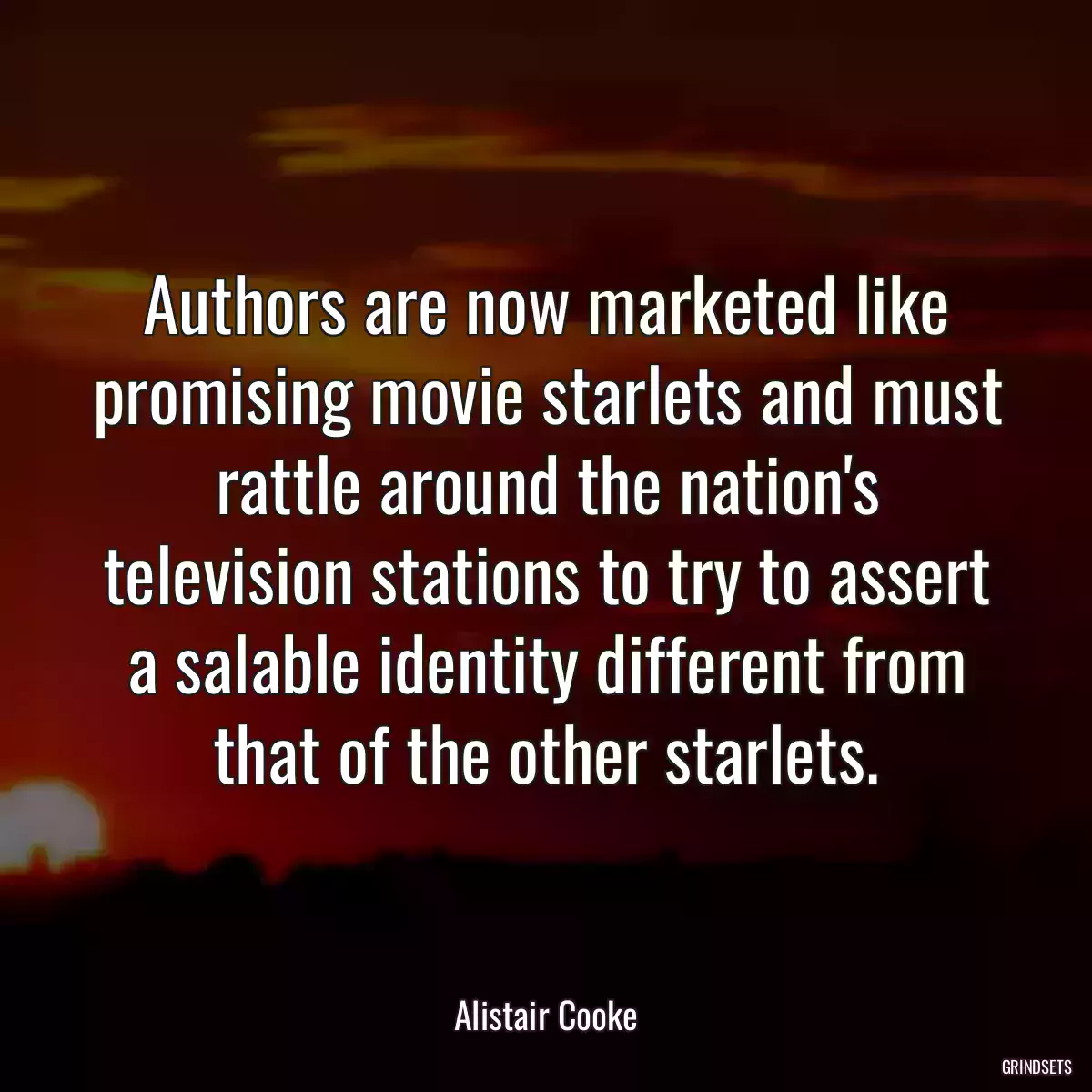 Authors are now marketed like promising movie starlets and must rattle around the nation\'s television stations to try to assert a salable identity different from that of the other starlets.