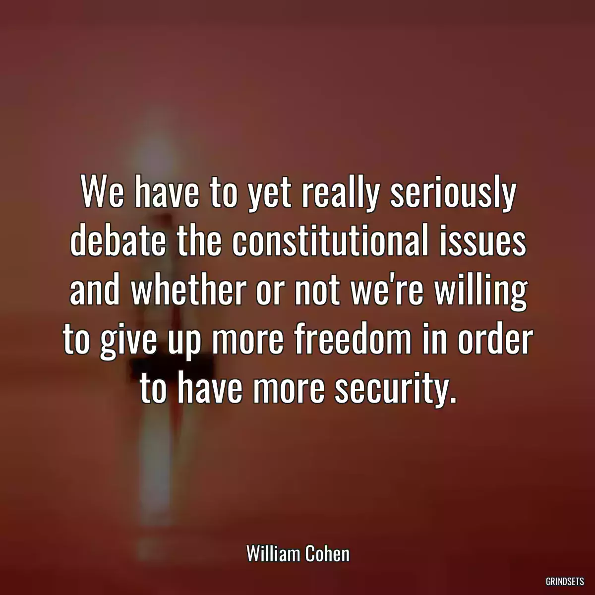 We have to yet really seriously debate the constitutional issues and whether or not we\'re willing to give up more freedom in order to have more security.