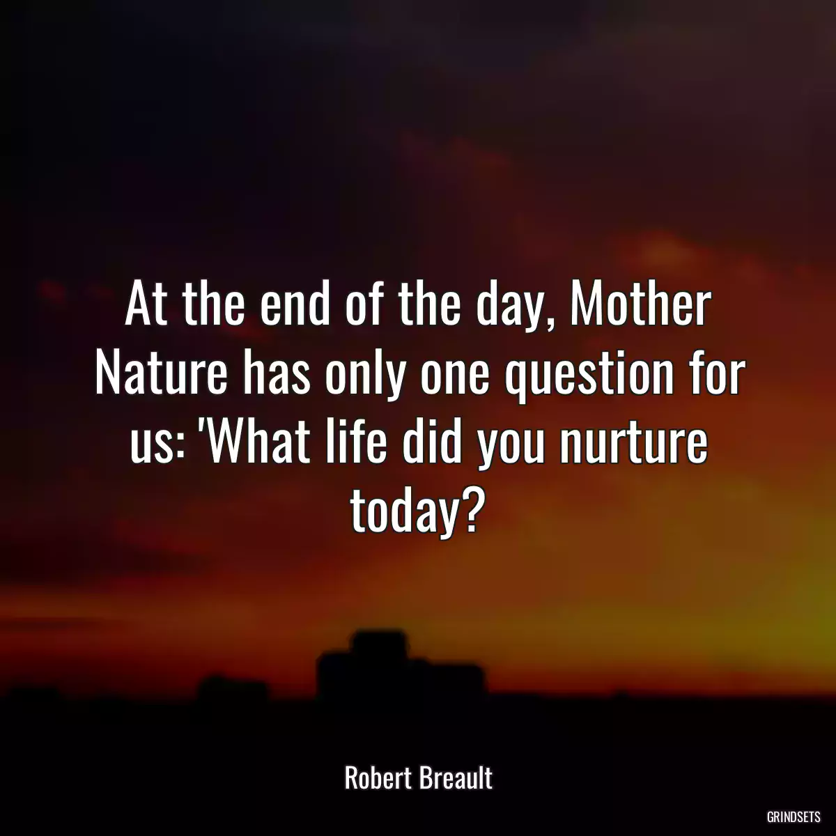 At the end of the day, Mother Nature has only one question for us: \'What life did you nurture today?