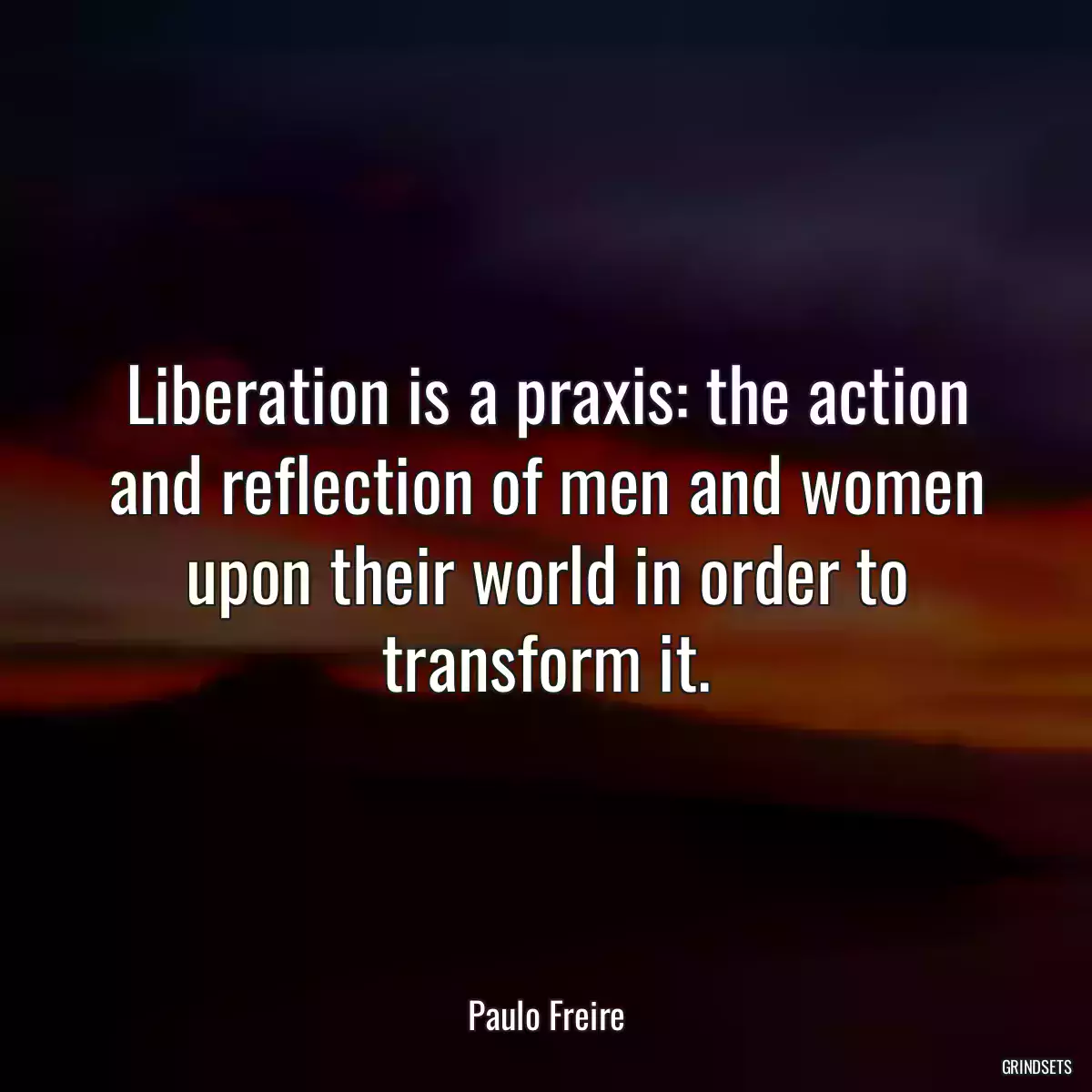 Liberation is a praxis: the action and reflection of men and women upon their world in order to transform it.