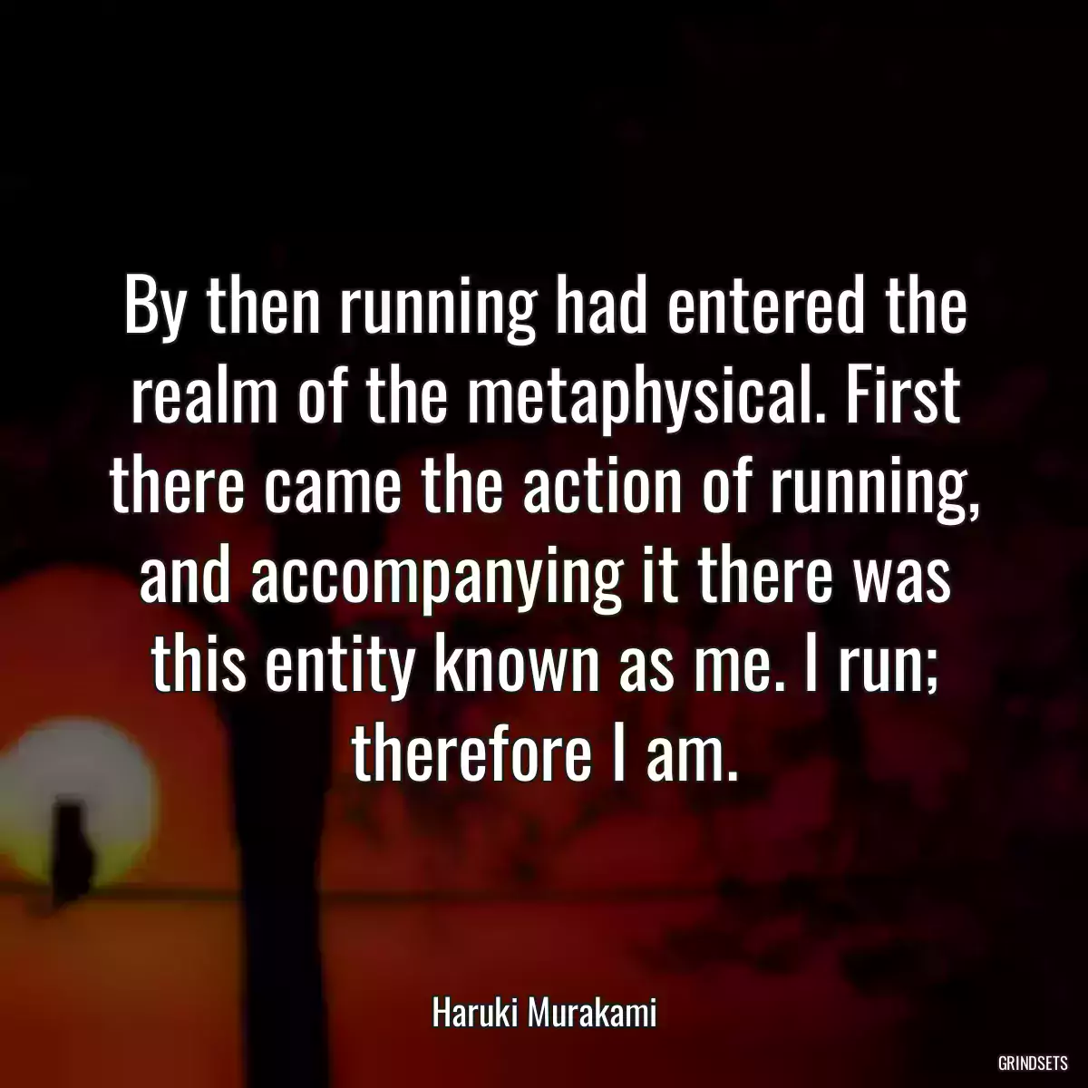 By then running had entered the realm of the metaphysical. First there came the action of running, and accompanying it there was this entity known as me. I run; therefore I am.