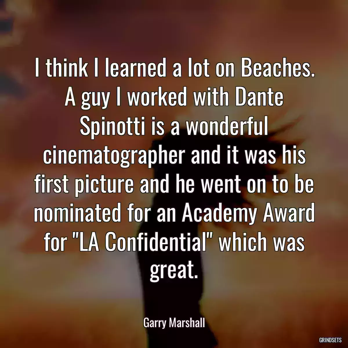 I think I learned a lot on Beaches. A guy I worked with Dante Spinotti is a wonderful cinematographer and it was his first picture and he went on to be nominated for an Academy Award for \