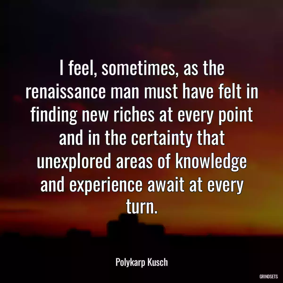 I feel, sometimes, as the renaissance man must have felt in finding new riches at every point and in the certainty that unexplored areas of knowledge and experience await at every turn.