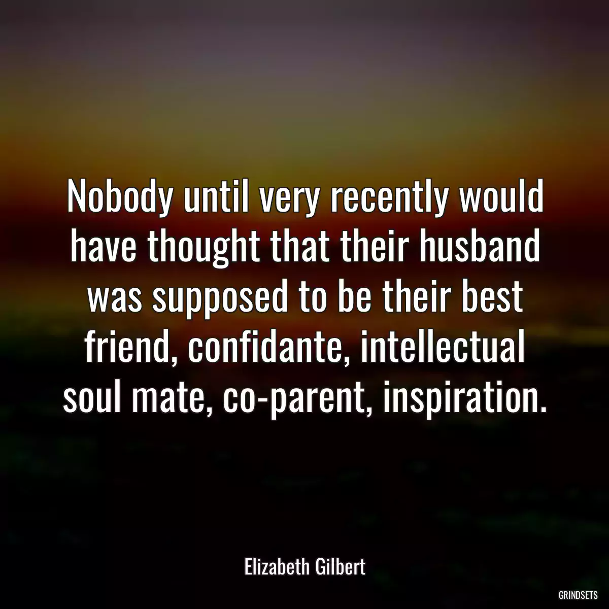 Nobody until very recently would have thought that their husband was supposed to be their best friend, confidante, intellectual soul mate, co-parent, inspiration.