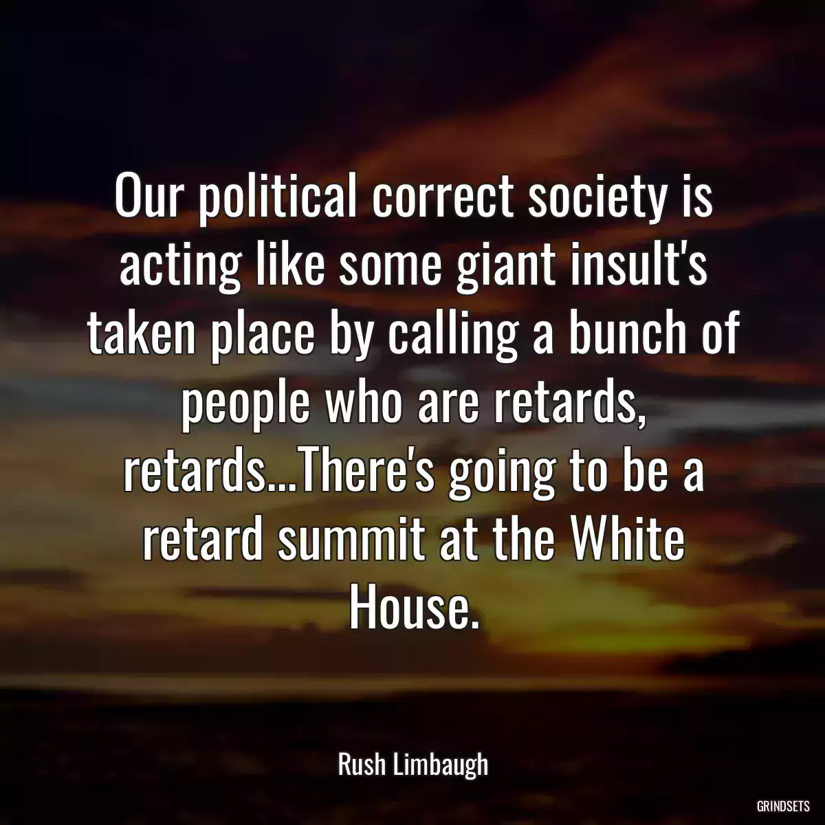 Our political correct society is acting like some giant insult\'s taken place by calling a bunch of people who are retards, retards...There\'s going to be a retard summit at the White House.