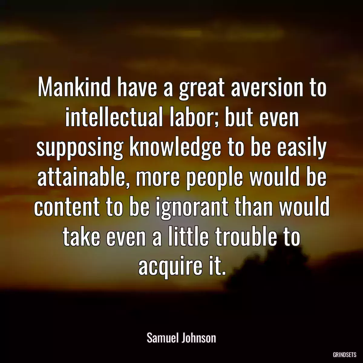 Mankind have a great aversion to intellectual labor; but even supposing knowledge to be easily attainable, more people would be content to be ignorant than would take even a little trouble to acquire it.