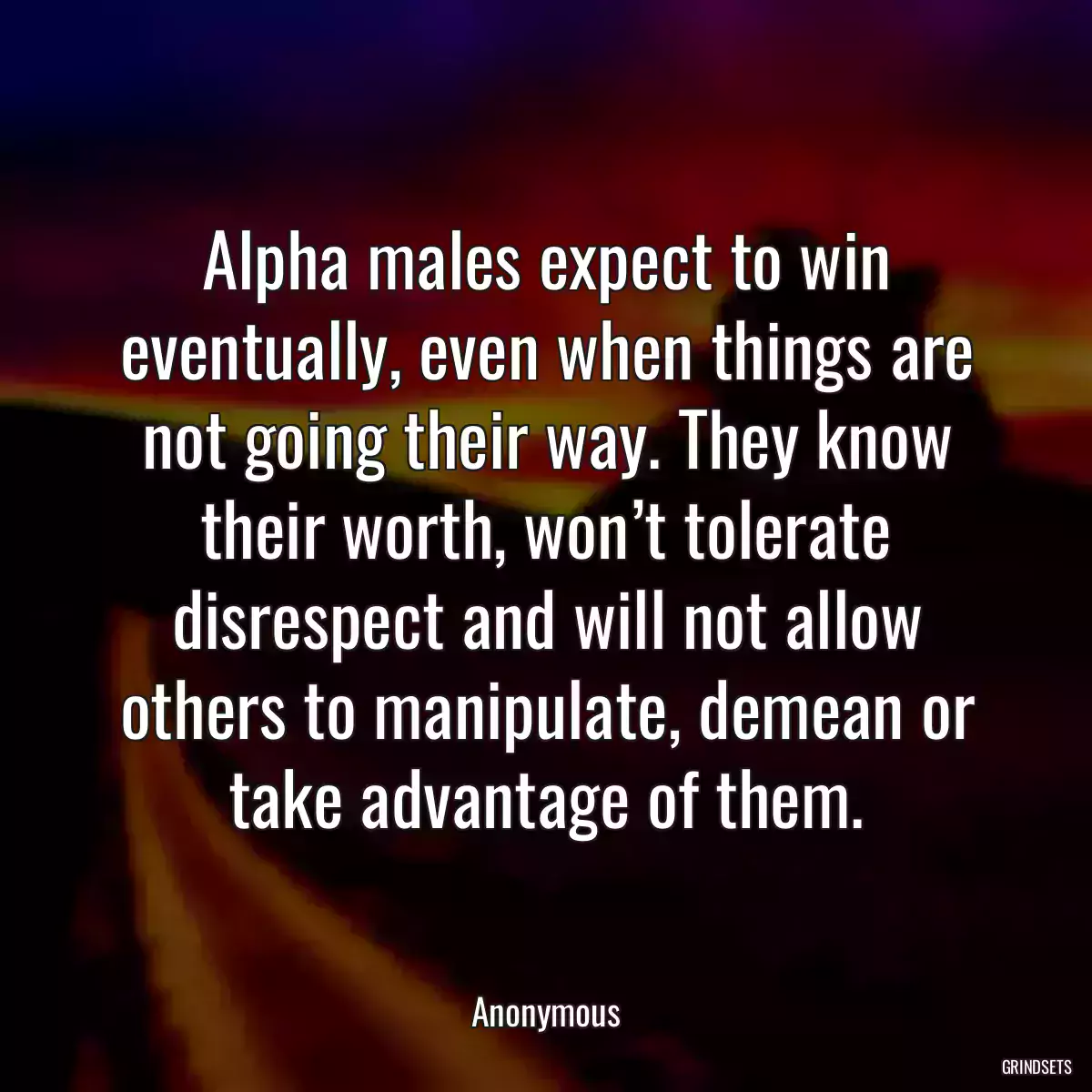 Alpha males expect to win eventually, even when things are not going their way. They know their worth, won’t tolerate disrespect and will not allow others to manipulate, demean or take advantage of them.