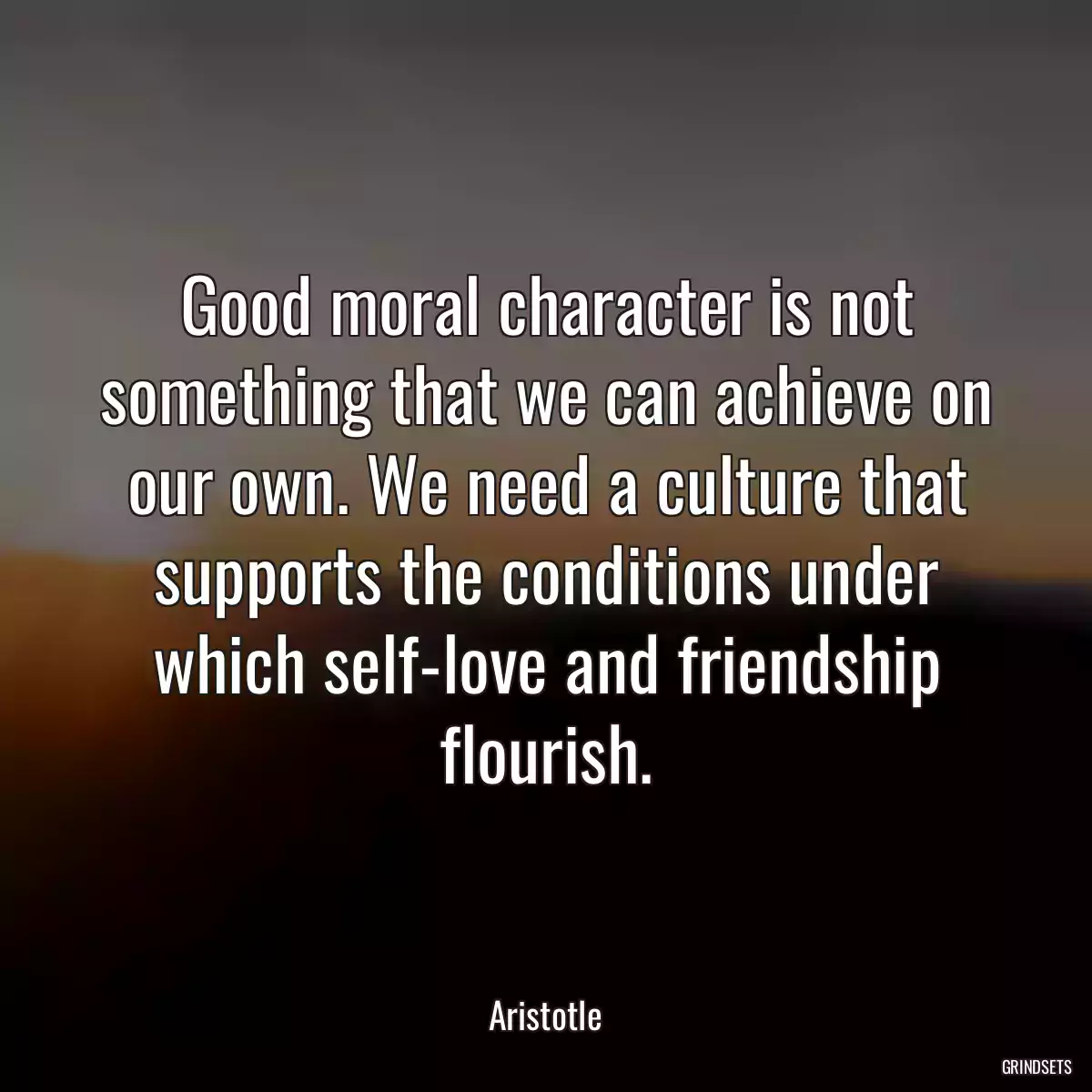 Good moral character is not something that we can achieve on our own. We need a culture that supports the conditions under which self-love and friendship flourish.