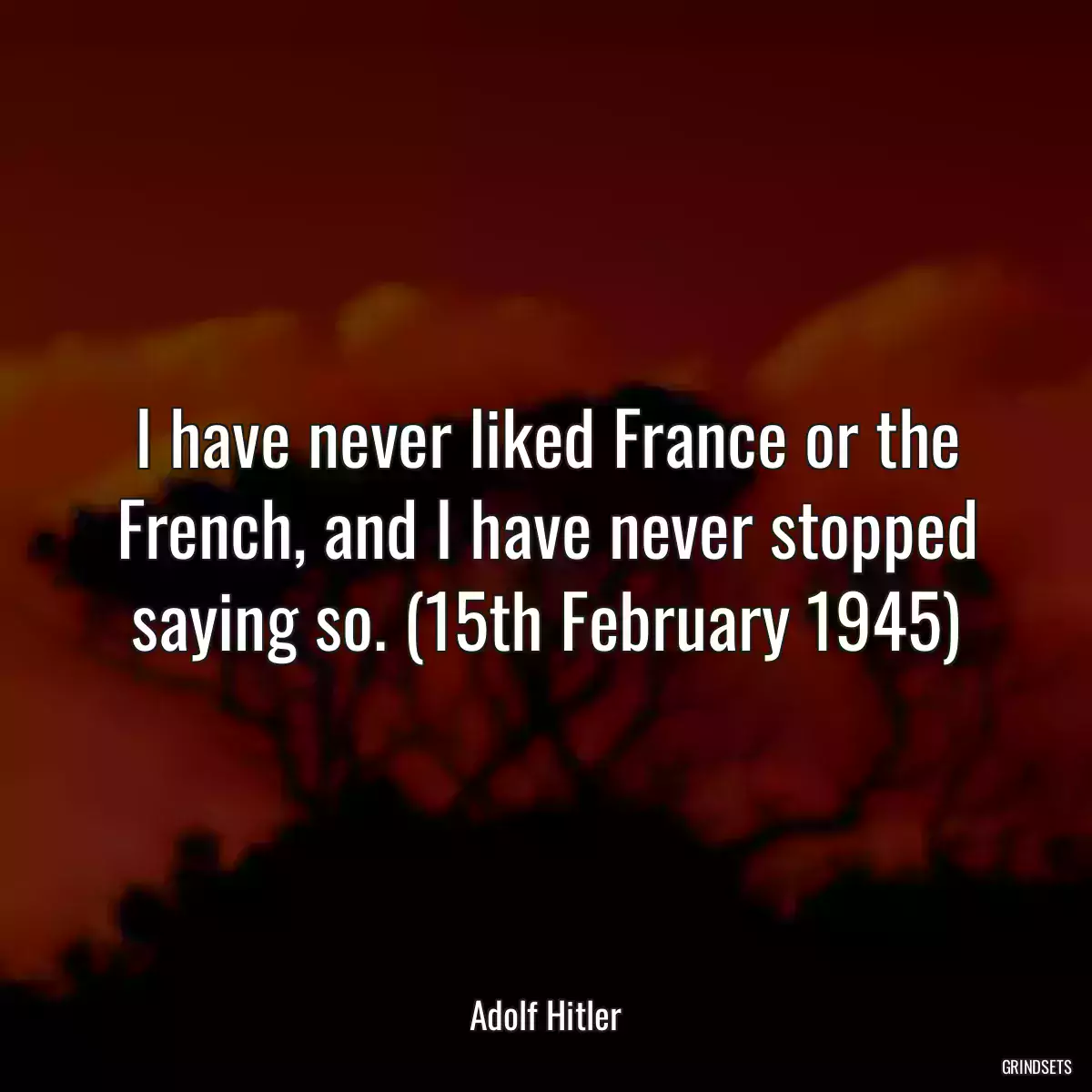 I have never liked France or the French, and I have never stopped saying so. (15th February 1945)