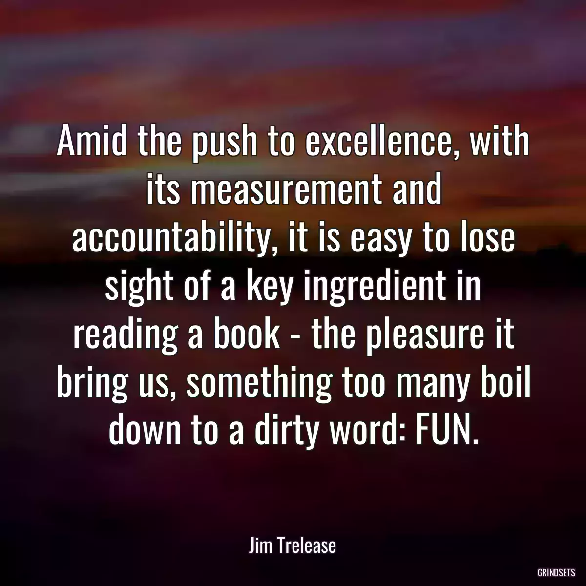 Amid the push to excellence, with its measurement and accountability, it is easy to lose sight of a key ingredient in reading a book - the pleasure it bring us, something too many boil down to a dirty word: FUN.