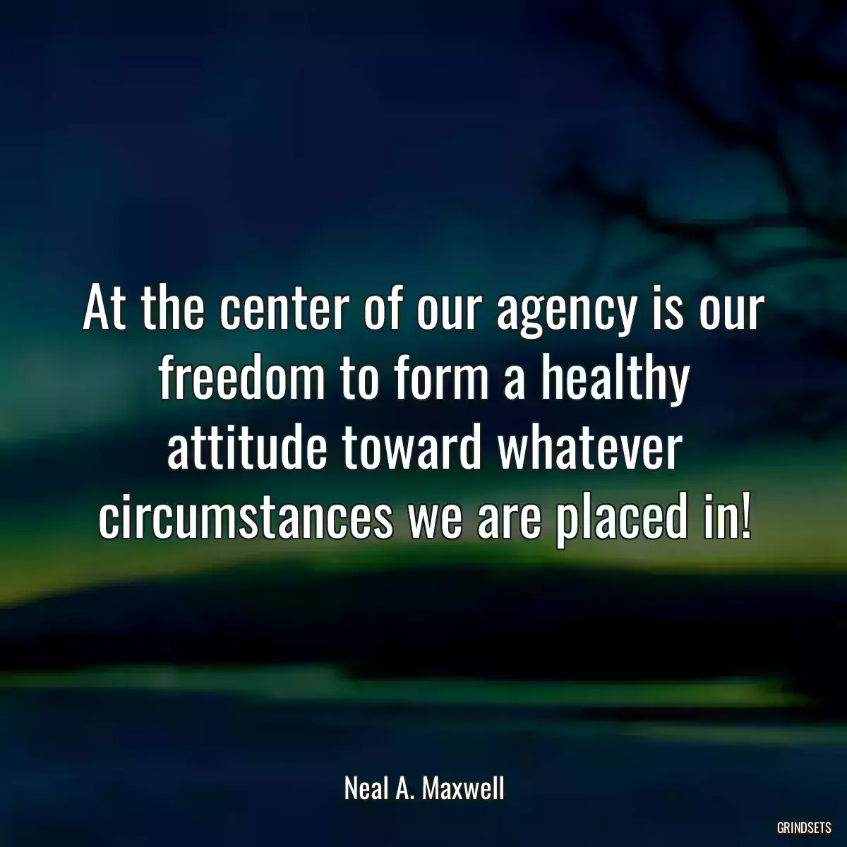 At the center of our agency is our freedom to form a healthy attitude toward whatever circumstances we are placed in!