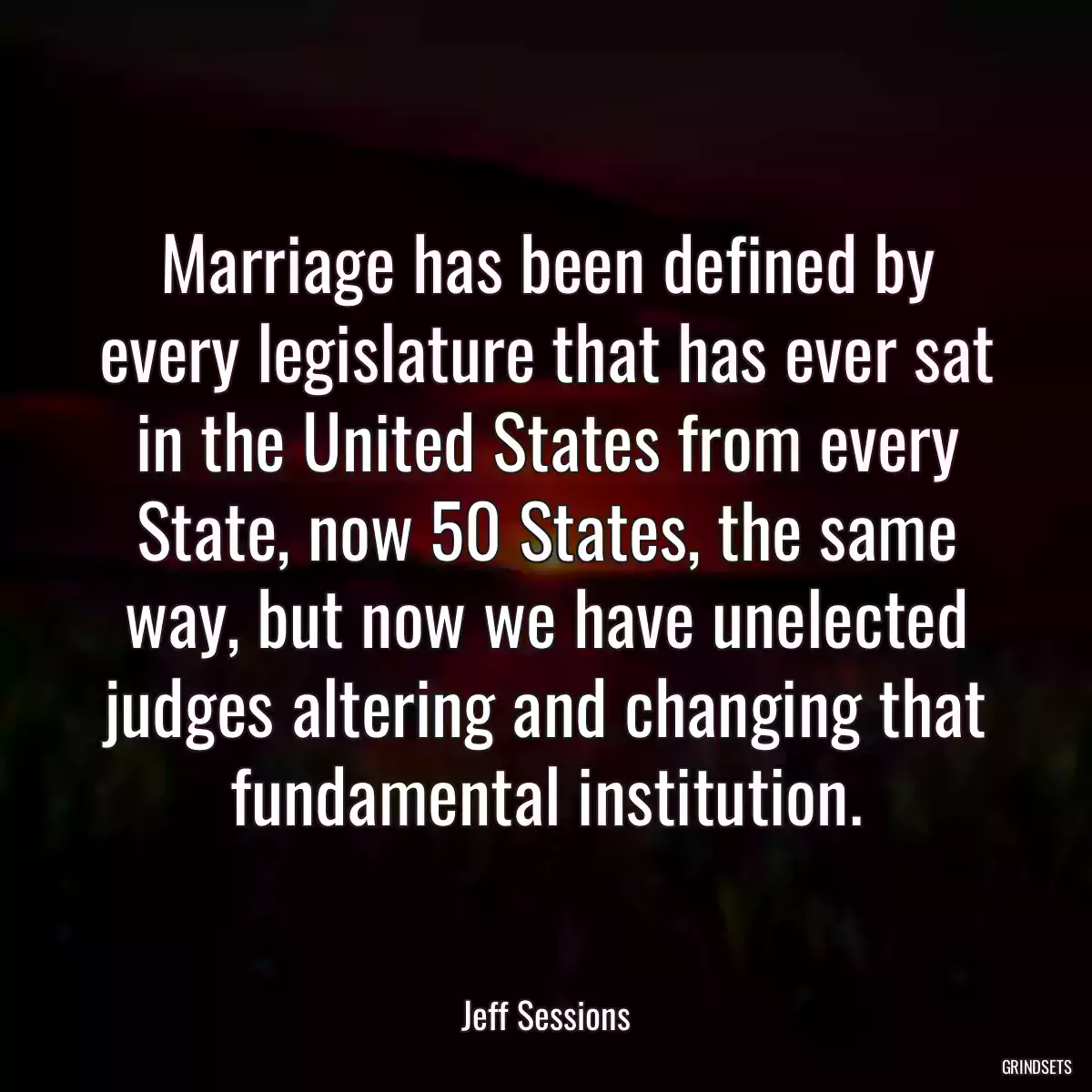 Marriage has been defined by every legislature that has ever sat in the United States from every State, now 50 States, the same way, but now we have unelected judges altering and changing that fundamental institution.