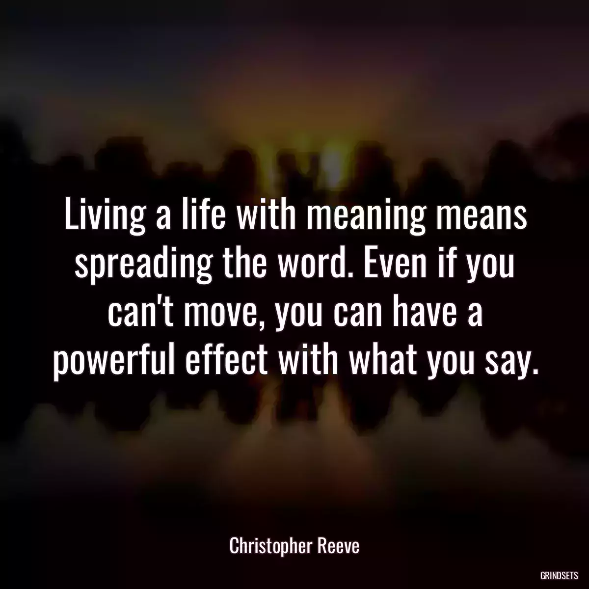 Living a life with meaning means spreading the word. Even if you can\'t move, you can have a powerful effect with what you say.