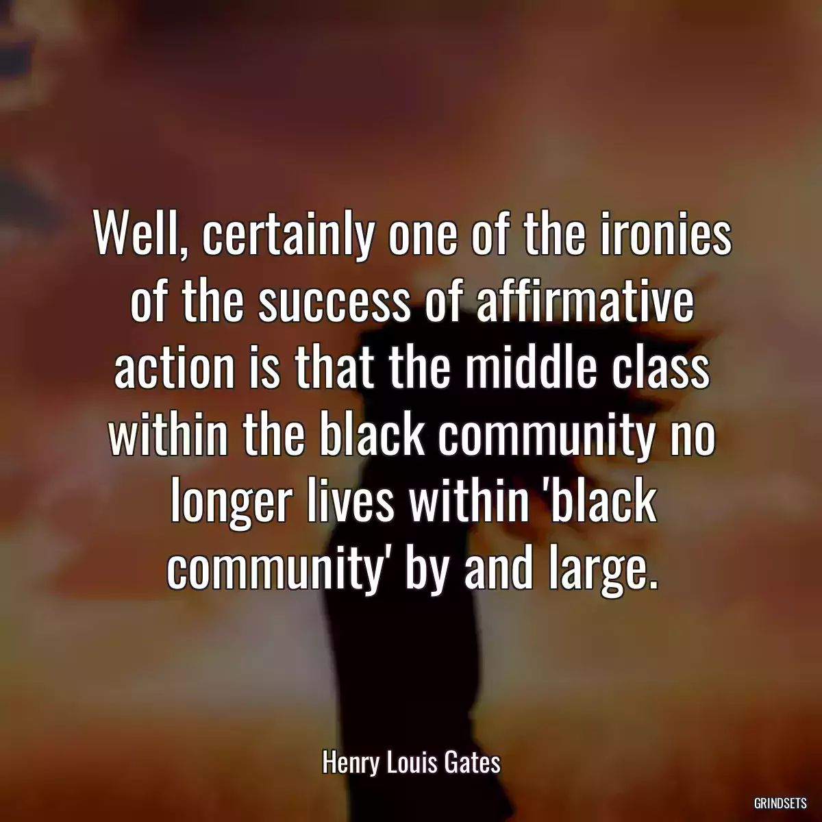 Well, certainly one of the ironies of the success of affirmative action is that the middle class within the black community no longer lives within \'black community\' by and large.