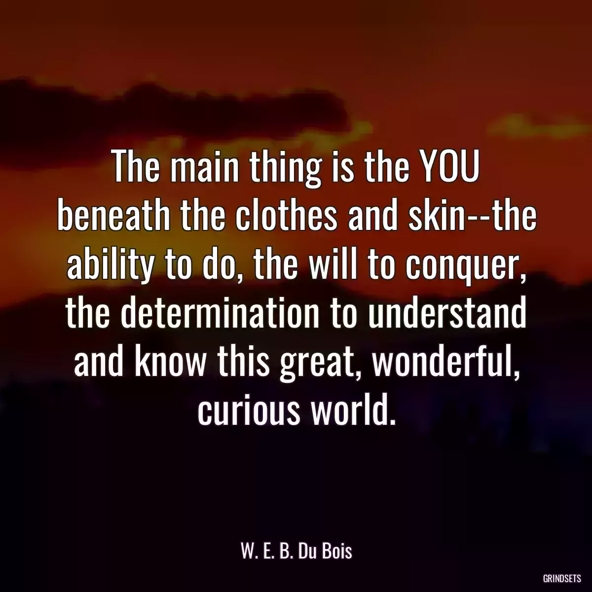 The main thing is the YOU beneath the clothes and skin--the ability to do, the will to conquer, the determination to understand and know this great, wonderful, curious world.