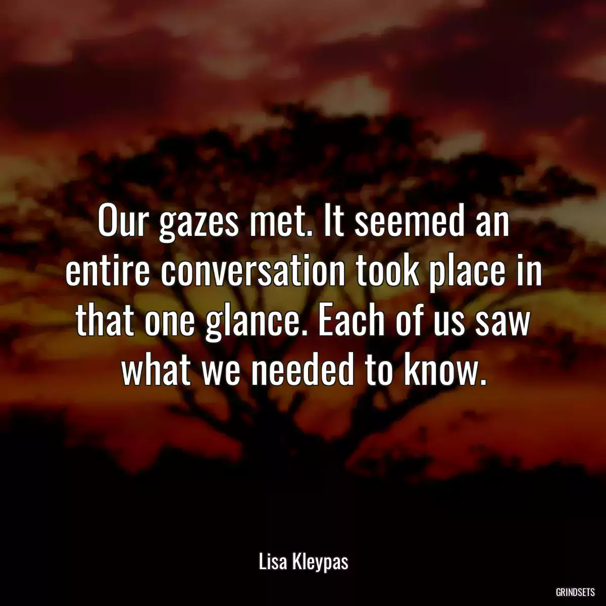 Our gazes met. It seemed an entire conversation took place in that one glance. Each of us saw what we needed to know.