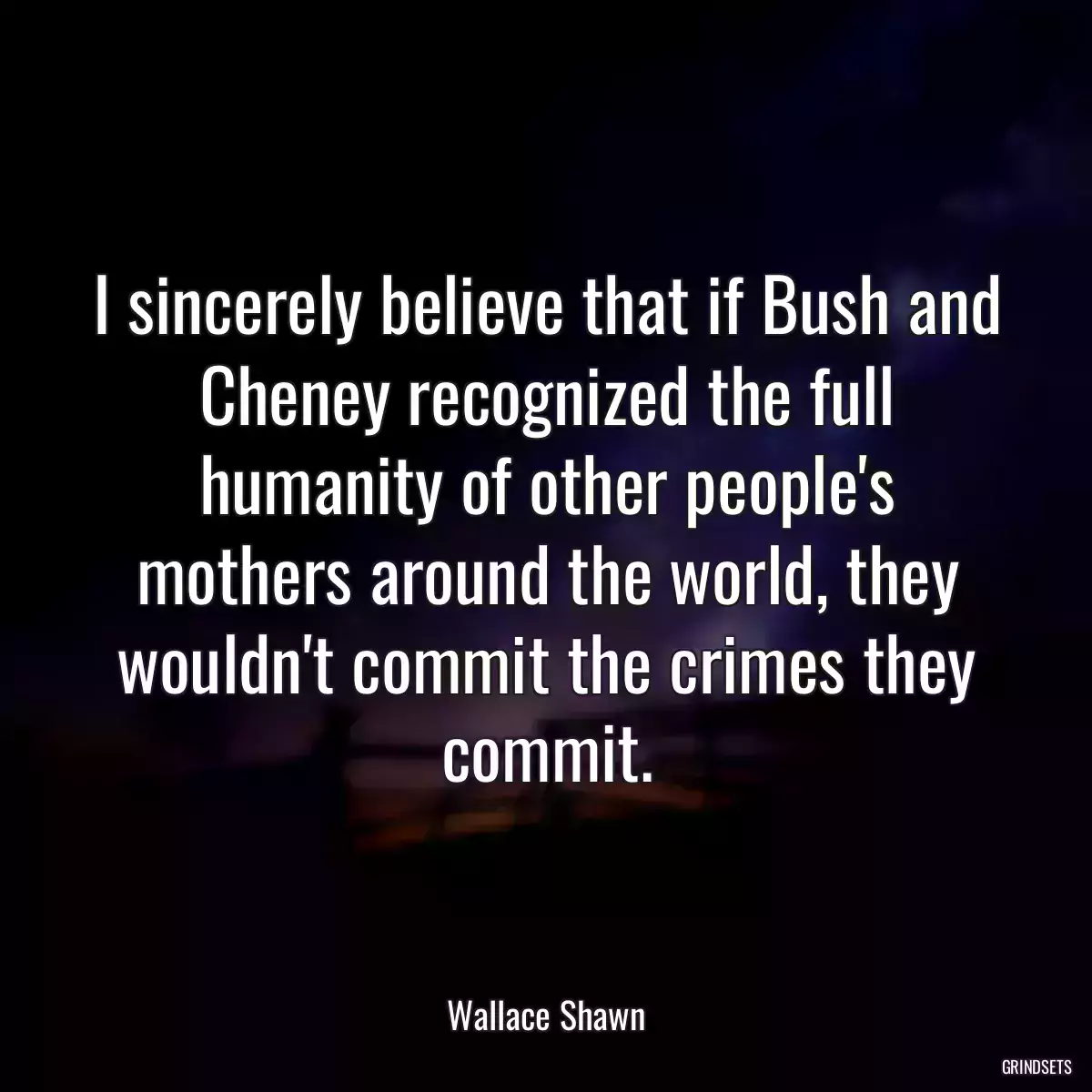 I sincerely believe that if Bush and Cheney recognized the full humanity of other people\'s mothers around the world, they wouldn\'t commit the crimes they commit.