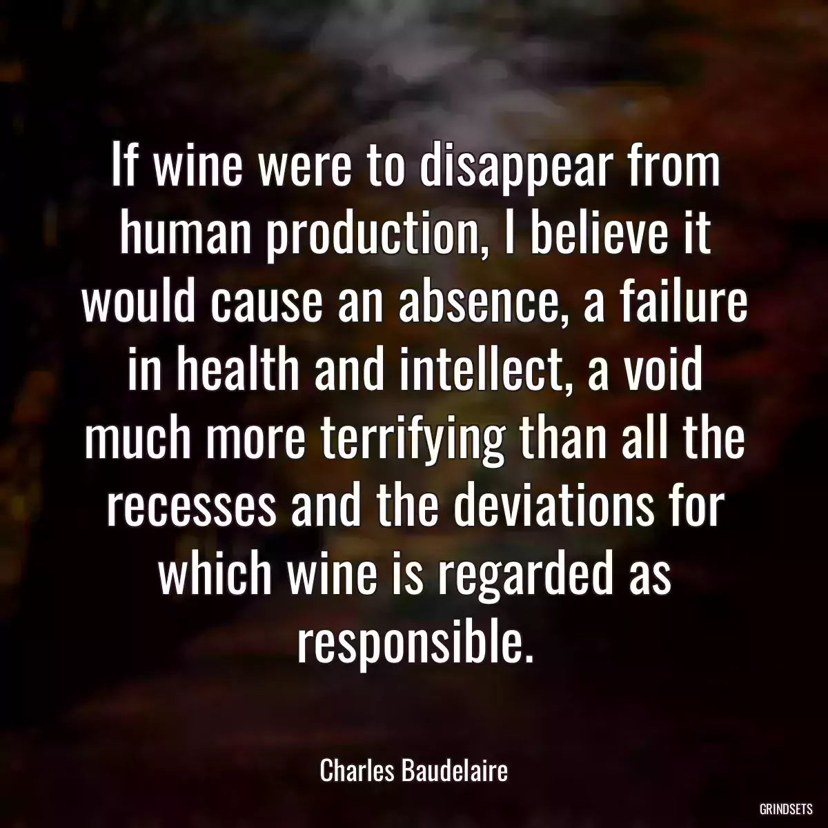 If wine were to disappear from human production, I believe it would cause an absence, a failure in health and intellect, a void much more terrifying than all the recesses and the deviations for which wine is regarded as responsible.