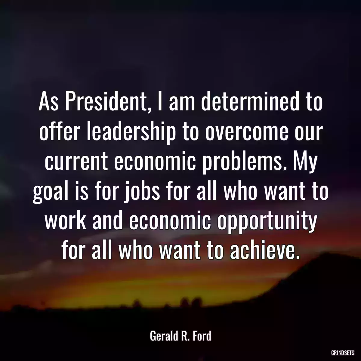 As President, I am determined to offer leadership to overcome our current economic problems. My goal is for jobs for all who want to work and economic opportunity for all who want to achieve.