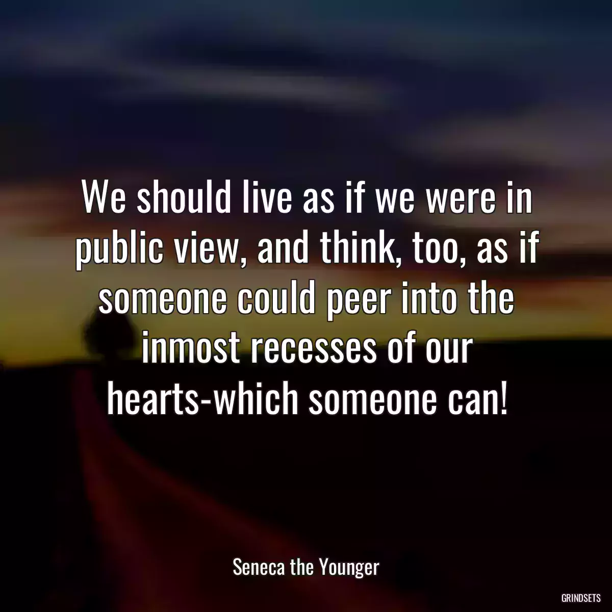 We should live as if we were in public view, and think, too, as if someone could peer into the inmost recesses of our hearts-which someone can!