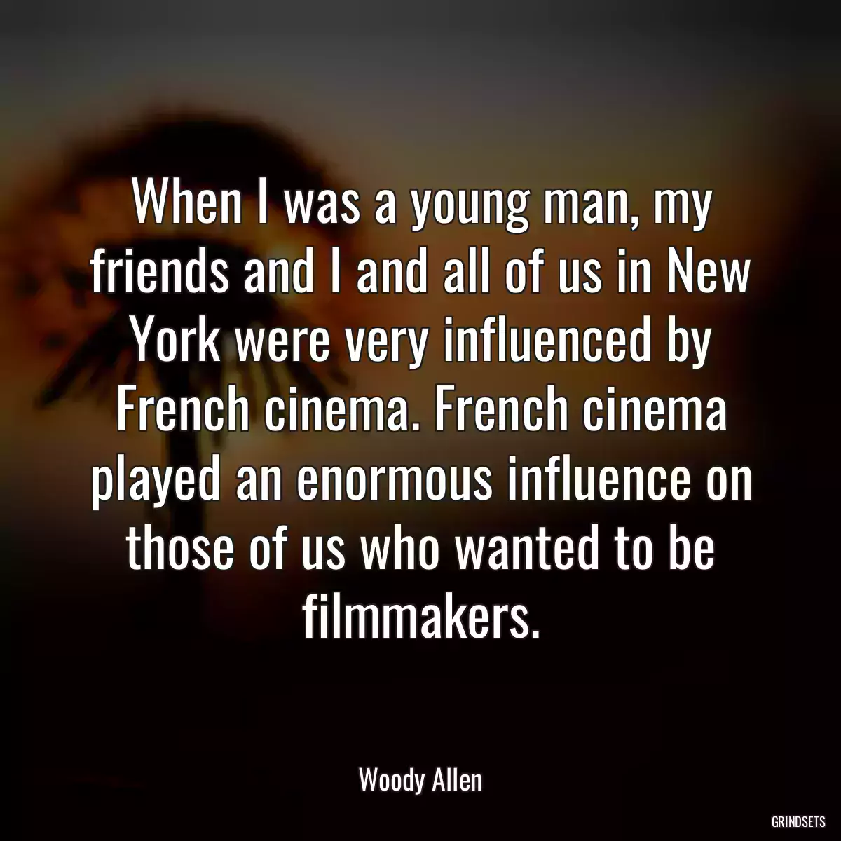 When I was a young man, my friends and I and all of us in New York were very influenced by French cinema. French cinema played an enormous influence on those of us who wanted to be filmmakers.