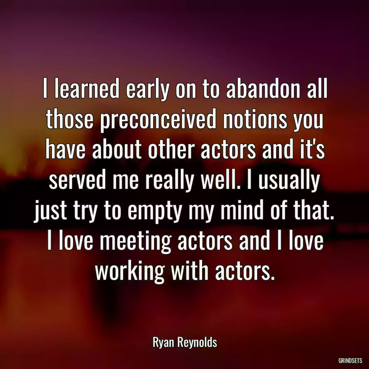 I learned early on to abandon all those preconceived notions you have about other actors and it\'s served me really well. I usually just try to empty my mind of that. I love meeting actors and I love working with actors.