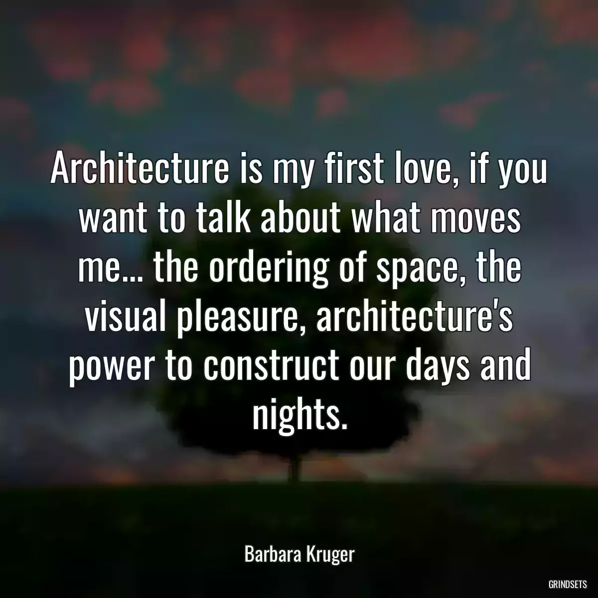 Architecture is my first love, if you want to talk about what moves me... the ordering of space, the visual pleasure, architecture\'s power to construct our days and nights.