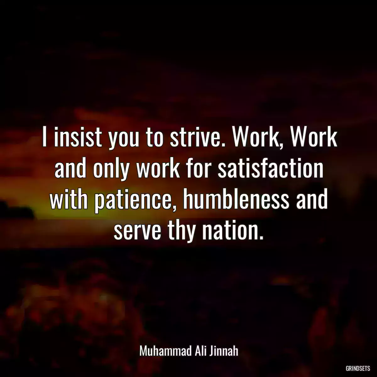 I insist you to strive. Work, Work and only work for satisfaction with patience, humbleness and serve thy nation.