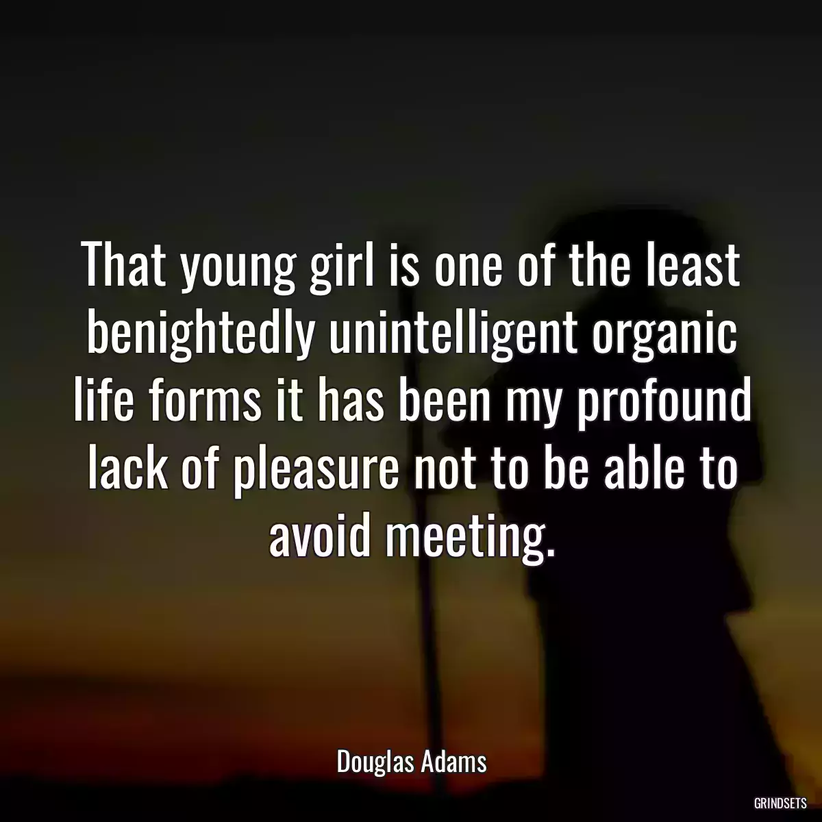 That young girl is one of the least benightedly unintelligent organic life forms it has been my profound lack of pleasure not to be able to avoid meeting.