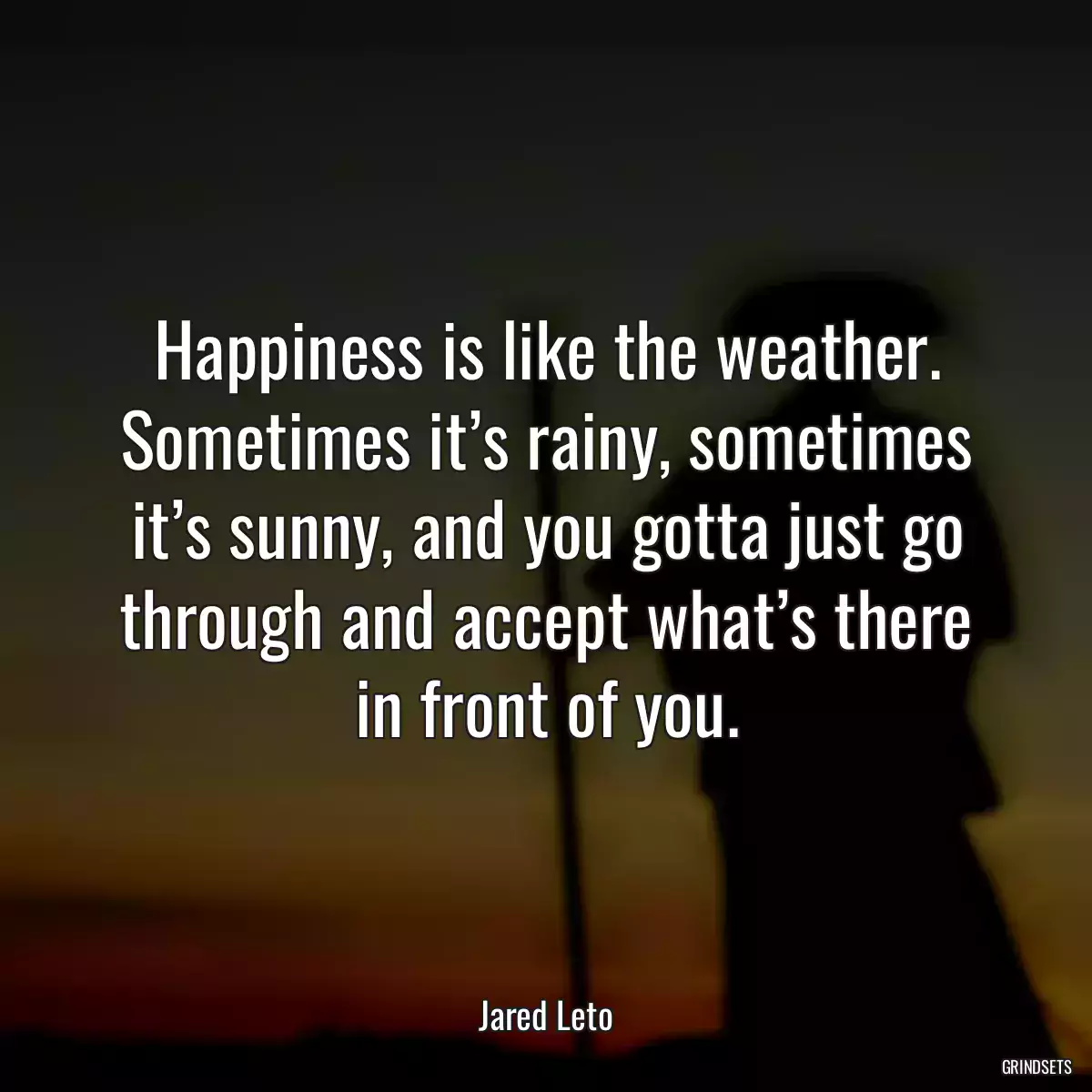 Happiness is like the weather. Sometimes it’s rainy, sometimes it’s sunny, and you gotta just go through and accept what’s there in front of you.